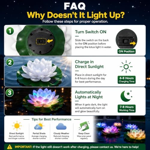 12 PCS Floating Lotus Flower Solar Pool Lights with Lily Pads (Multicolor) - Image 3