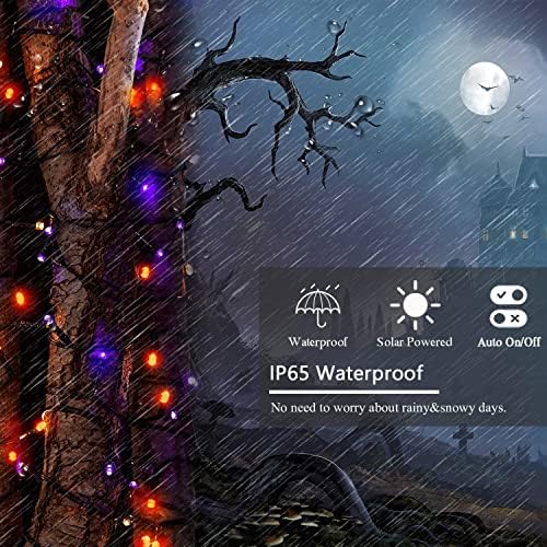 Solar Halloween Lights Outdoor 2 Pack 480 LED String Lights Orange Purple - Image 4