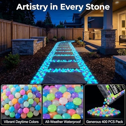 2026 Colorful Glow-in-the-Dark Garden Stones, Night Luminous Pebbles, Rainbow Glowing Stepping Rocks, Outdoor Landscaping Decor, Glowing Gravel for Fish Tank Aquarium Yard Pathway(Green,1000pcs) - Image 6