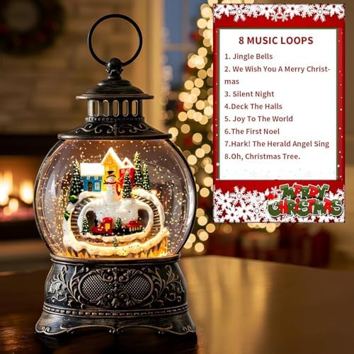 Christmas Village Snow Globe Water Lantern with Snowman and Train Scene Battery Operated or USB Powered Musical Lighted Holiday Decoration for Tabletop Display for Family and Friends - Image 5