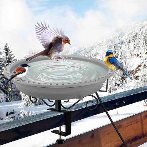 Heated Bird Bath for Outdoors Deck Railing, 100W Heated Birdbath, Gray by LOVPPY