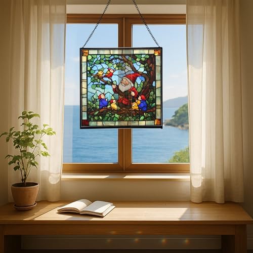Gnome with Baby Birds Stained Glass Suncatcher – Square Hanging Window Panel for Home, Garden, Nursery, Halloween, Christmas, Memorial Day – Whimsical Glass Art Gift for Gnome Lovers 4u5en2 - Image 6