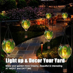 Easter Hot Air Balloon Solar Lantern - Bunny Stained Glass Lantern, Simulated Flickering & Dancing Flame, Outdoor Hanging Yard Light Waterproof IP65 for Patio Lawn Porch Decor Rabbit Gift - Image 5