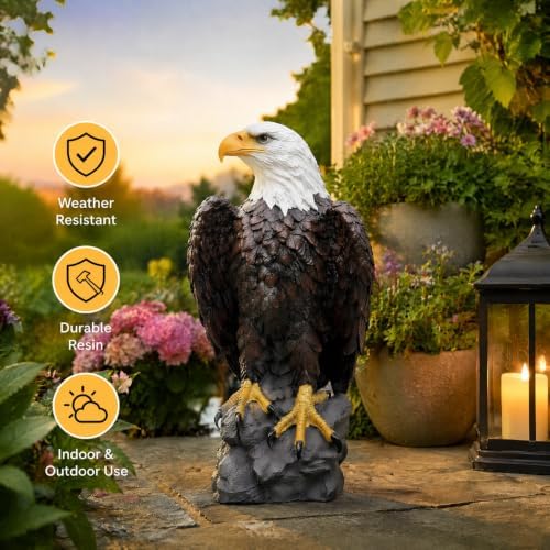 24.4" Bald Eagle Garden Statue, Hand-Painted Resin Eagle Sculpture, Large Patriotic Outdoor Decor for Lawn, Patio, Courtyard, Porch, Entryway, Indoor Home & Office Accent - Image 3
