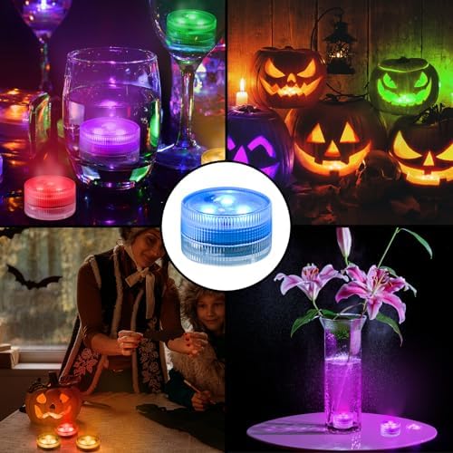 Mini Submersible LED Tea Lights - Waterproof Flameless Led Lights Battery Powered, Small Led Candle Light for Halloween Pumpkin, Vase, Hot Tub, Pool, Party, Lantern, Wedding Decor (Multi-Colored) - Image 4