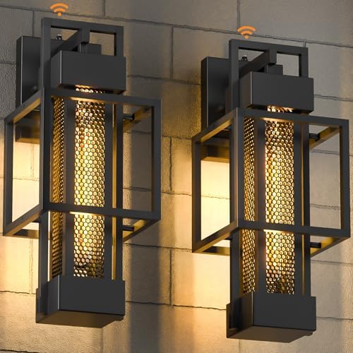 2 Pack Dusk to Dawn Outdoor Exterior Lighting Fixtures Wall Mount, Dimmable Wall Porch Lights for House, Sensor Outside Lantern Lamp, Waterproof Black Sconce Coach Lights for Garage (Bulb Included) by Hotsonic