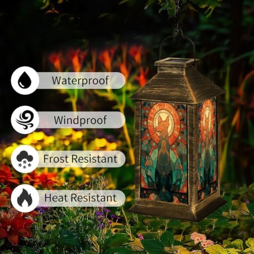 Solar Lantern Atomic Starburst Fox Stained Outdoor Waterproof Garden Hanging Lantern Solar Powered Lighting Outside Solar Light for Patio Yard Camping, Gifts for Women Mom - Image 3