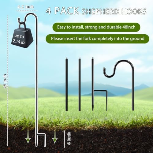 4 Pcs 48 Inch Shepherds Hook for Outdoor Adjustable Bird Feeder Pole - Image 2