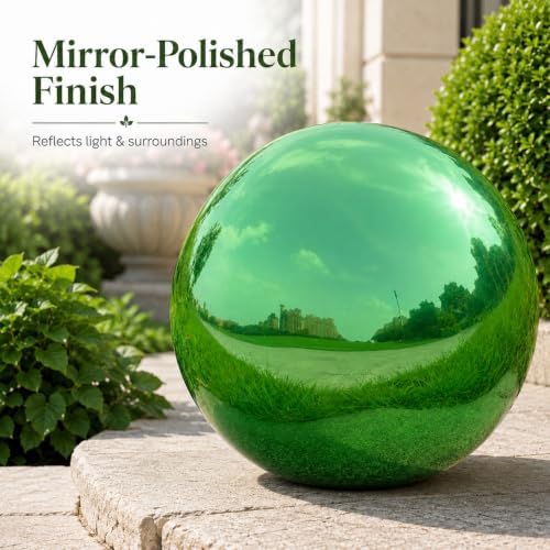 Gazing Ball Garden Mirror Outdoor - 8 Inch Outside Decorative Globe, Green - Image 4