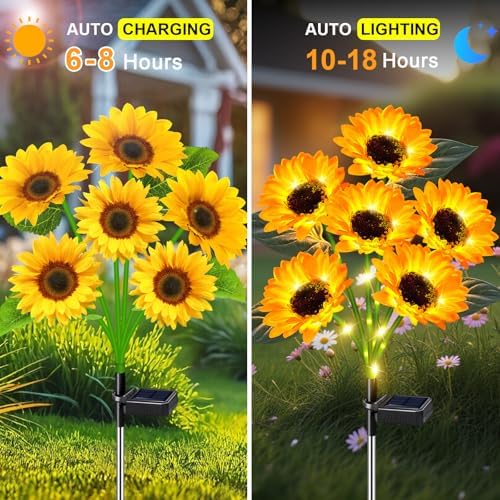 ostritec Solar Lights Outdoor Garden Decor 6 Pack, 36 Sunflower, Waterproof - Image 3