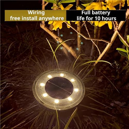 Solar Ground Lights Outdoor Waterproof IP68, 4 Pack 8 LED In Ground Solar Disc Landscape Lighting, Garden Lights Solar Powered for Outside Yard Pathway Patio Lawn Driveway Walkway(Warm) - Image 3