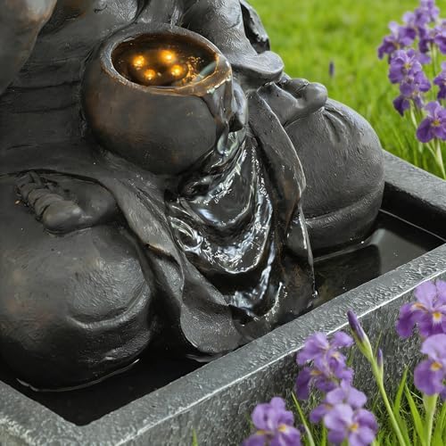 28 Inch Zen-Style Buddha Fountain, Freestanding Water Feature for Outdoor - Image 4
