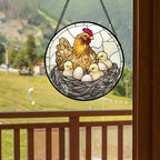CHATYOUNG Stained Glass Window Hanging Hen Chicken Clocking 9.8" - Animal Suncatcher Door Garden Home Decor and Christmas Mother's Day Birthday Gift for Grandma Nana Women Mom Wife Farmer - Image 2