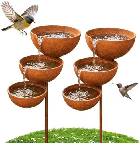 Rain CatcherBird Bath, Antique Bronze Metal Water Bowls Bird Bath and Bee Watering Station, Decorative Flower Bed Rainwater Collector for Outdoor Yard Art Decor (Light Copper 2pcs) by Unknown