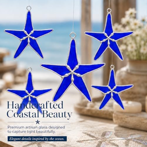 Stained Glass Cobalt Blue Starfish 3in Suncatcher Set of 5, Room Decor - Image 3