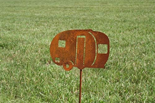 Hobby and Leisure Style Rustic or Powder Coated Metal Garden Stake or Stand (Small RV Teardrop Camper 21" Tall Including Stake, Naturally Rusted) - Image 5