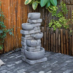 33.07'' H Cascading Bowl Water Fountain 5-Tier Stacked Stone Style - Image 5