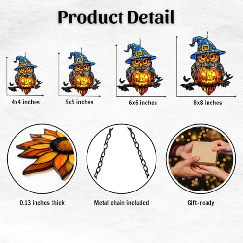 Cute Witch Owl and Pumpkin Acrylic Suncatcher - Image 2