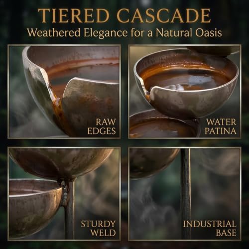 Rain Catcher Bird Bath, 24 x 9 in 3 Layer Metal Garden Stake, Rustic Stacked Bowls Outdoor Decor with 4.7, 3.9, 3.1 in Cups, Vintage Water Station for Bees, Butterflies, Hummingbirds - Image 3