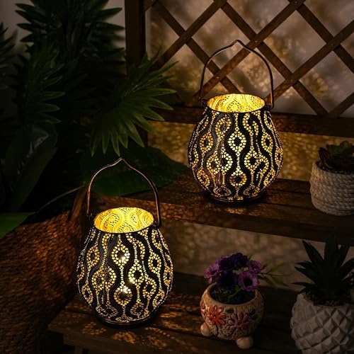 TRIROCKS Set of 2 Moroccan Decorative Lamps 8'' High Cordless Lamp Metal Table Lamps with Fairy Lights Bulb for Home Living Room Garden Yard Party Events Tabletop Indoor Outdoor(Black) - Image 6