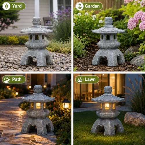 Qeeman Solar Pagoda Garden Statues Decor: Resin 10.4In Zen Sculpture - Image 7