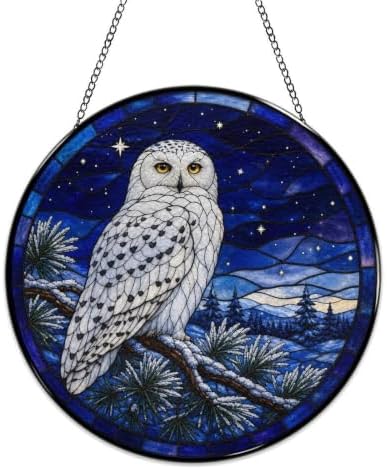 Starry Snowy Owl Stained Glass Suncatcher 11.8" Colorful Window Hanging Ornament, Sun Catcher Decor for Bathroom Front Door Living Room Home Wall Garden - Image 4