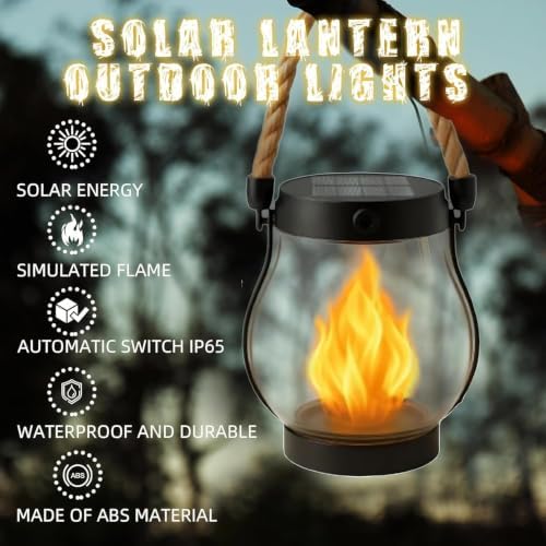 Kaliqo Solar Flame Lights Outdoor, Dancing Flame Lights, Waterproof Solar Charging Hanging Lantern, USB & Solar Powered Waterproof Garden Torch for Yard Patio, Garden Path, Camping Decor - Image 6