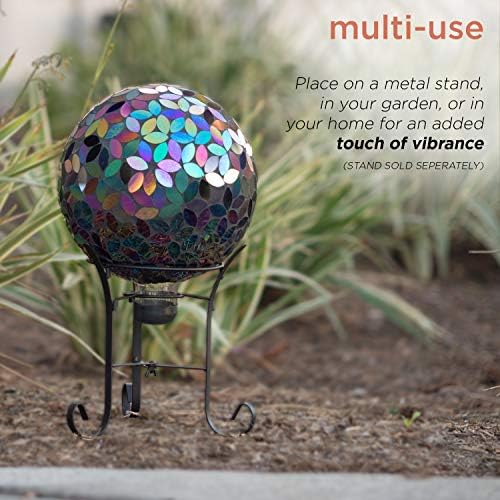 Alpine Corporation 10" Diameter Indoor/Outdoor Glass Mosaic Gazing Globe Yard Decoration, Purple Pearlized Petals Design - Image 6