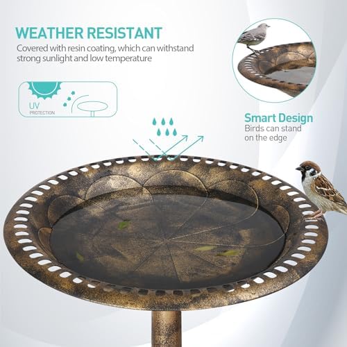 ZENY Outdoor Garden Bird Bath 28Inch Weather Resistant Polyresin Birdbath, Bronze - Image 3