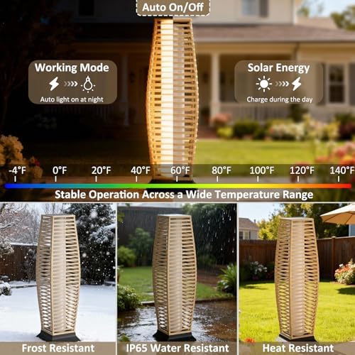 Wicker Solar Outdoor Floor Lamp Set of 2, Natural, Horizontal - Image 5