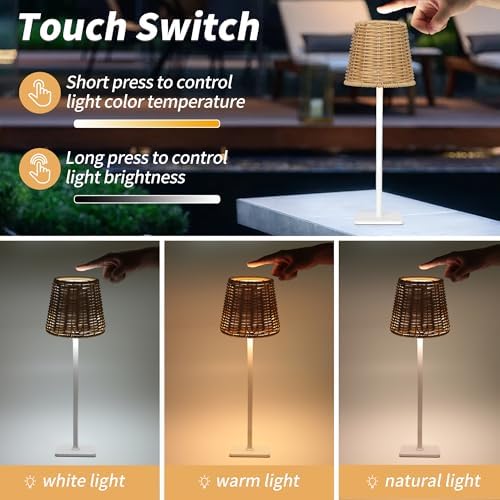 Mr. White Outdoor Waterproof Cordless Set of 2 Rechargeable Portable Top Touch Battery Operated Powered LED Table Lamp Desk Lamp Lights for Restaurant Kitchen Patio Dinner Dining (White 2 Pack) - Image 4