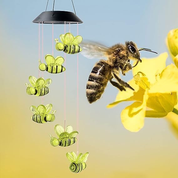 Hummingbird Solar Wind Chimes for Outside - Color Changing LED Outdoor Solar Lights Waterproof Windchimes, Home Garden Patio Yard Porch Decoration (Bee) - Image 5