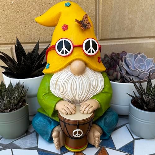 Mood Lab Garden Gnome - Hippie Drummer Gnome Figurine - 9.1 Inch Tall Funny Lawn Statue - for Outdoor or House Decor - Image 3