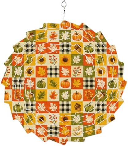 12 Inch Thanksgiving Wind Spinner for Yard and Garden, Fall Pumpkin Sunflower Maple Leaves Plaid Hanging Ornaments Outdoor 3D Kinetic Wind Sculpture Spinners Indoor Outdoor Patio Décor Ornaments Gift by Unknown