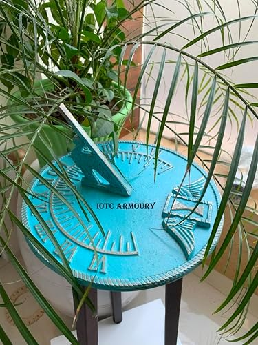 Brass Sundial 10" Turquoise Blue Vintage Sundial for Yard Decorations Outdoor Garden Art Gift Sundials, Birthday Gift, Anniversry Sundial, Couple Gift Idea - Image 4