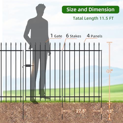 Decorative Metal Garden Fence with Gate 42" x 11.5', Dog Fence Outdoor - Image 3