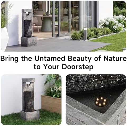 40" High Outdoor Water Fountain with 3 LED Lights, Cascading Waterfall Fountain with Whisper-Quiet Pump, Featuring Natural Stone Look for Garden, Patio, Yard, Grey - Image 7