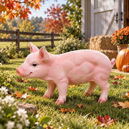 Cute Pink Pig Outdoor Statue, 26" Weatherproof Resin Farm Pig Figurine by Guioiby
