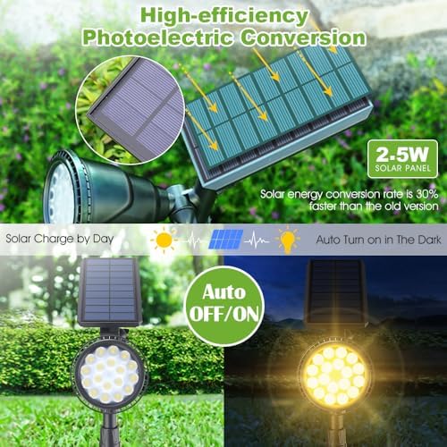 DBF Solar Outdoor Lights, 600LM Solar Spot Lights Outdoor Waterproof, 18 LED Auto On/Off Landscape Lighting Flag Pole Light for Garden Yard Pathway Garage Pool Patio(Warm White, 4 Pack) - Image 4