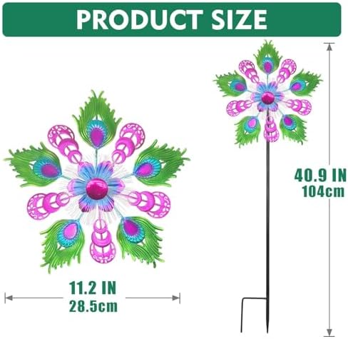 Solar Peacock Wind Spinners for Yard and Garden, 40 Inch Solar Windmill Garden Whirligig Kinetic Spinners Decor for Lawn,Patio&Yard, Metal Whirligigs Purple Wind Spinners Outdoor - Image 2