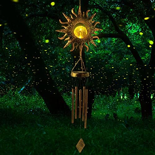 Solar Sun Light Wind Chimes for Outside for Women Gifts for Mom Grandma Wife Birthday Gift Crackle Glass Ball Windchimes Gardening Gift for Outdoor Patio Decor Yard Porch Decorations - Image 4