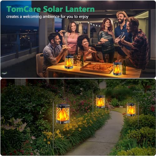 TomCare Solar Lanterns Outdoor, Flickering Flame Hanging Lights, 4 Pack - Image 6