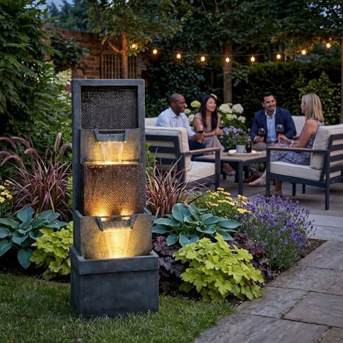 Hamiedun 39.3”H Outdoor Garden Waterfall Fountain-Indoor Water Fountain with LED Lights, for Gardens, Landscaping, Patios, Balconies, Office,and Lawns for a Calming Oasis in Outdoor Living Art Decor - Image 3