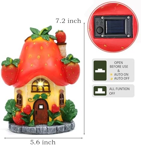 Solar Fairy Garden Houses - Fairy Outdoor Decor Strawberry Houses with Solar Light for Patio Balcony Yard,Lawn Ornament Perfect Garden Gift - Image 2