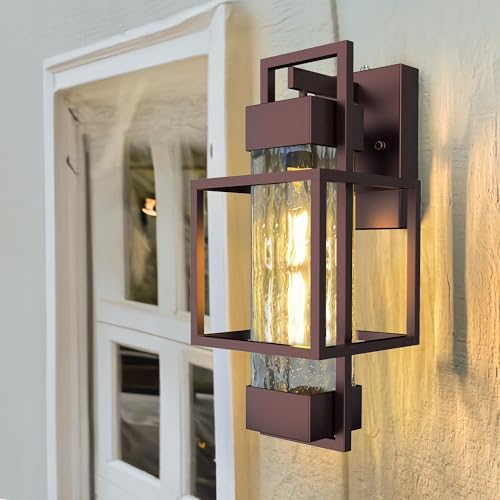 Modern Outdoor Light Fixture Dusk to Dawn Outdoor Lighting, 15" H Exterior Wall Sconce Waterproof Porch Light, Outside Light for House with Water Glass for Garage Doorway, Oil Rubbed Bronze - Image 2