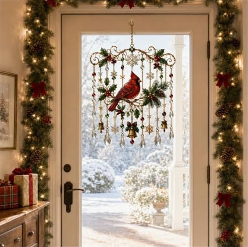Handmade Christmas Stained Glass Window Decorative Hanging Ornaments Hummingbird Crystal Wind Chime Vintage Home Garden Entryway Fall Winter Decor Gifts(Christmas Train,Large) - Image 2