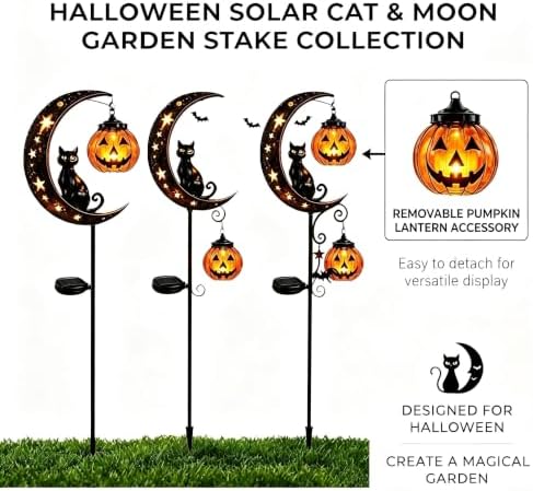 Halloween Solar LED Garden Stake Light Black Cat Jack-O-Lantern - Image 3
