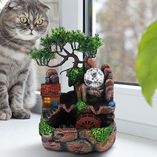 Tabletop Water Fountain,Mini Silent LED Zen Meditation Indoor Outdoor Waterfall Feature Relaxation Simulation Resin Rockery Desktop Fountain Bonsai Fengshui Ornament Decor for Office Home (US) - Image 5