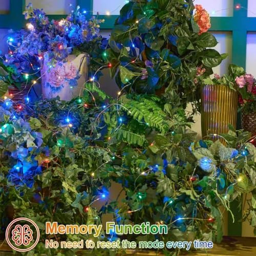 QITONG 4 Pack Solar Fairy Lights, Each 33ft 100 LED Multicolor Christmas String Light Outdoor Waterproof, 8 Modes Silver Wire Twinkle Mini Lights - Image 6