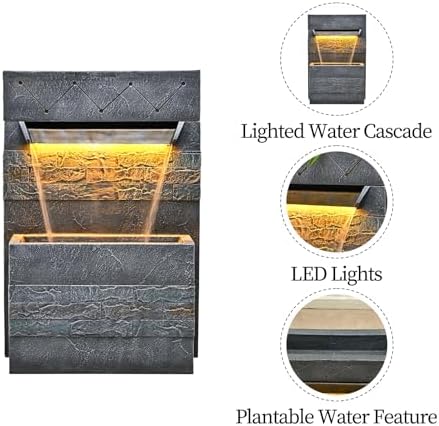 34.65'' Outdoor Water Fountain with LED Lights, Water Feature for Garden - Image 3